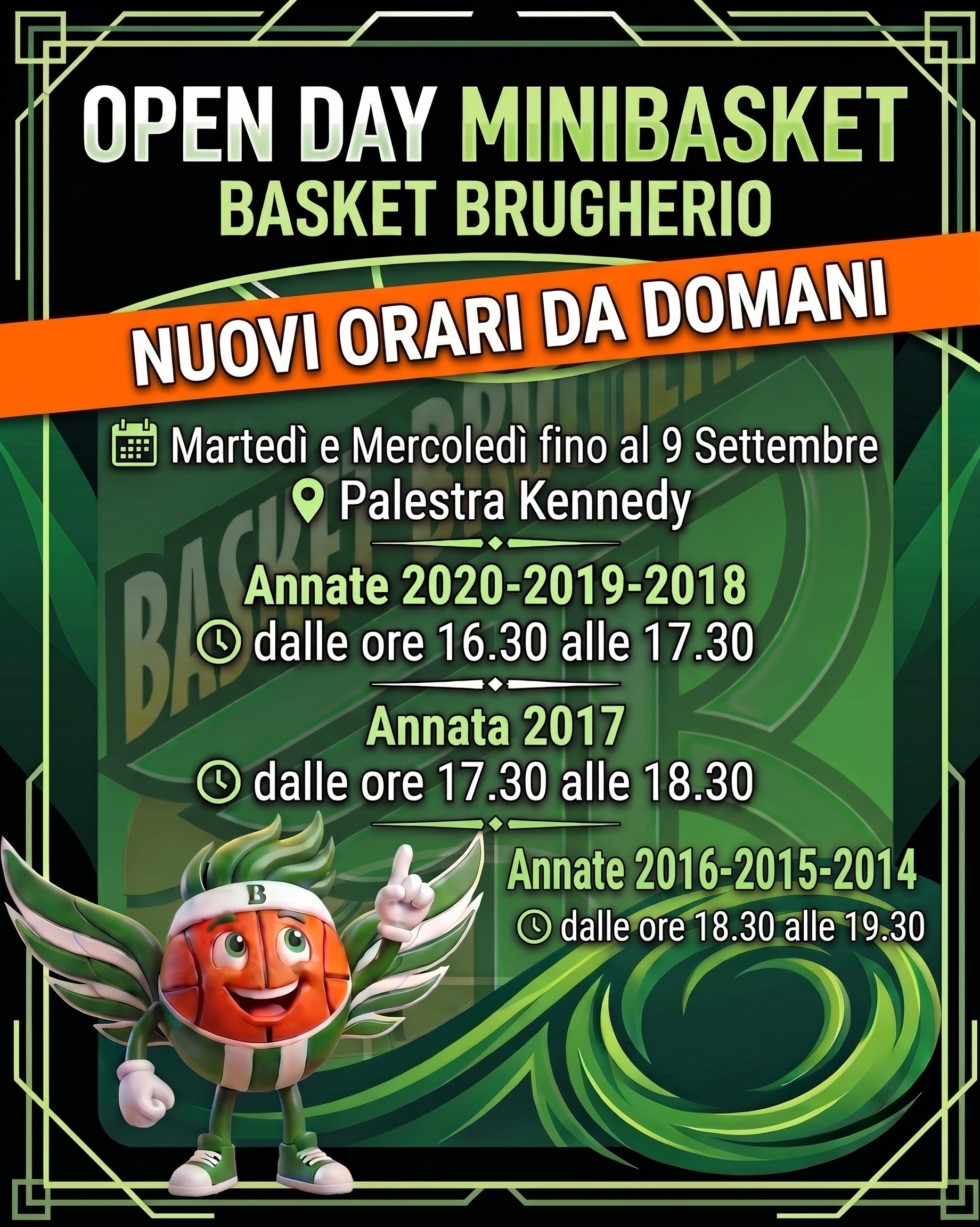 🚨 ATTENZIONE: NUOVI ORARI OPEN DAY MINIBASKET Visto il grande successo di queste prime giornate,…